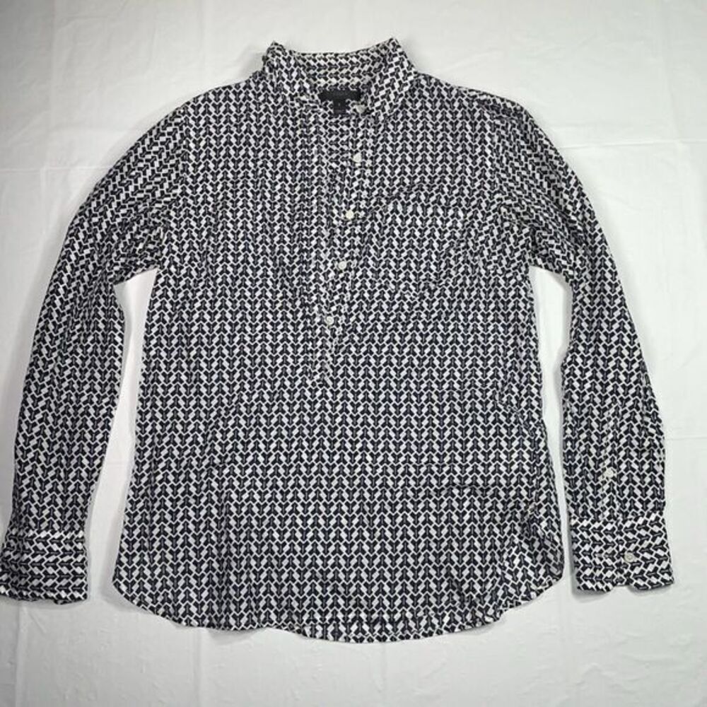 J. Crew Geometric Black White Tunic Long Sleeve Blouse 1/2 Buttoned 0